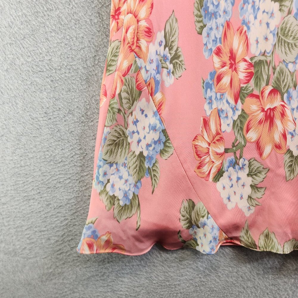 Vintage Silk Skirt Womens 8 Pink Floral Maxi Trad Wife Y2K Feminine Garden - Picture 5 of 13